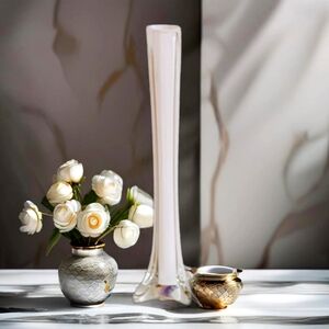 Elegant Asymmetrical Eiffel Tower Glass Vase in Retro Style 12" Ht White Clear